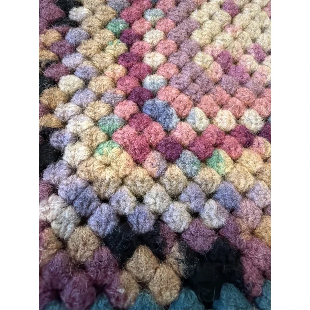 Handmade Crochet Afgan Throw Blanket 66x 56 Colorful Granny Square Heavyweight